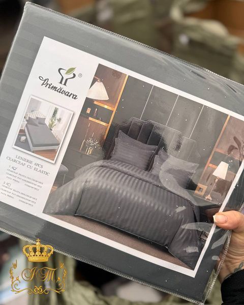 Graphite Stripes Satin Bedding Set No13 Primăvara, Euro Size