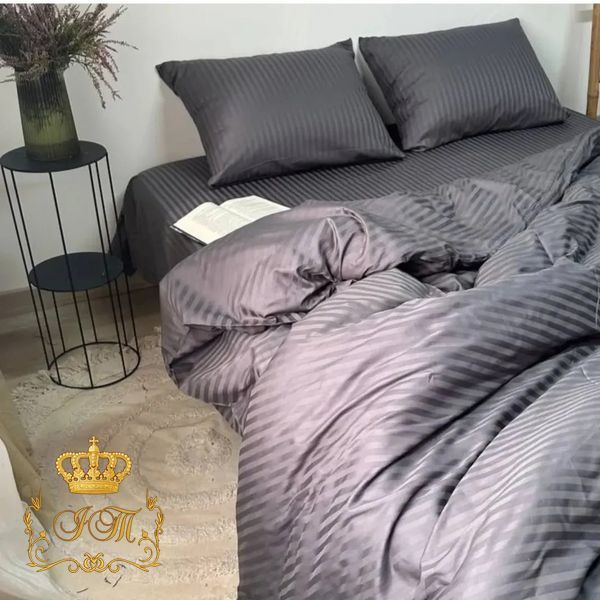 Graphite Stripes Satin Bedding Set No13 Primăvara, Euro Size