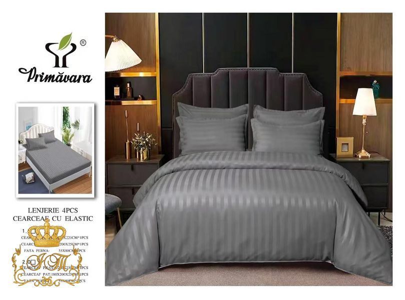 Graphite Stripes Satin Bedding Set No13 Primăvara, Euro Size