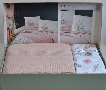 Комплект постельного белья "Sole" FirstChoice с вафельным покрывалом &mdash; Турция, евро размер RF-FC-01/e фото