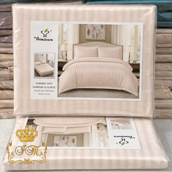 Cappuccino Stripes Satin Bedding Set No3 Primăvara, Double Size