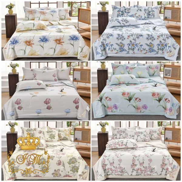 L&M Home Bedding Set with Summer Quilt No.9, Stripe Satin, Euro Size