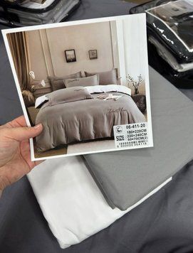 Flannel Bedding Set №7, euro size, grey/white