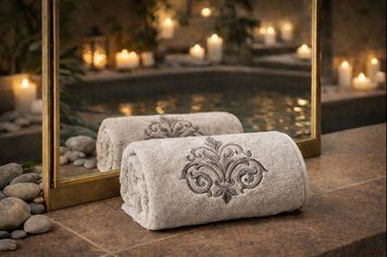 Sauna Towel &ldquo;Embroidered Monogram&rdquo;, Microfiber, Light Grey