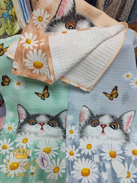 Kitten, Kitchen Towel, Waffle fabric, green, 30&times;60 cm