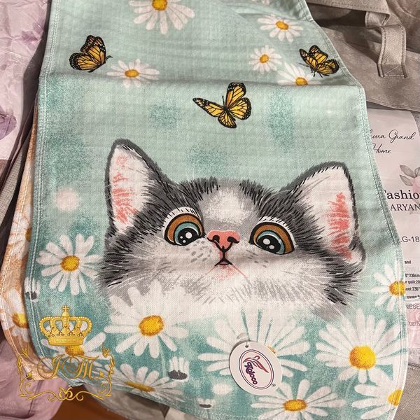 Kitten, Kitchen Towel, Waffle fabric, green, 30&times;60 cm
