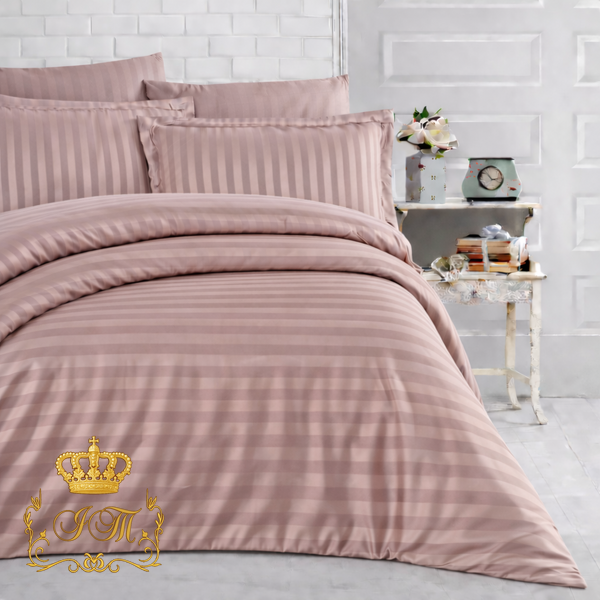 Mocha Stripes Satin Bedding Set No16 Primăvara, Double Size