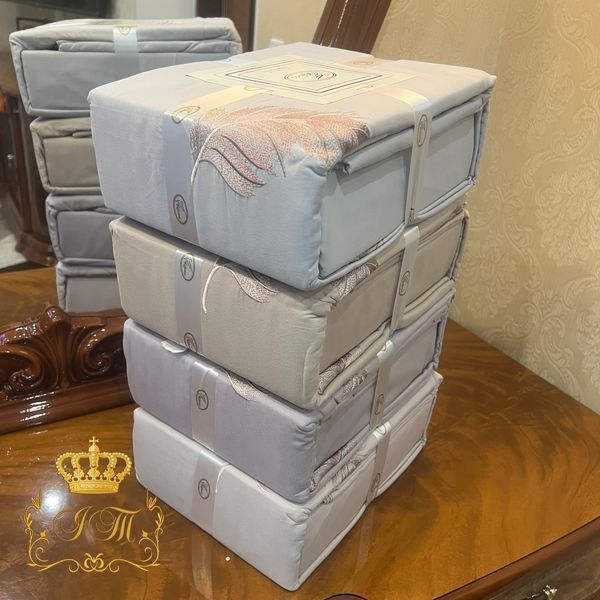 &ldquo;Feather&rdquo; Bedding Set, Grey, Satin, Euro Size