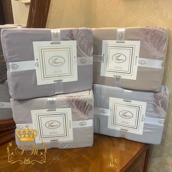 &ldquo;Feather&rdquo; Bedding Set, Grey, Satin, Euro Size