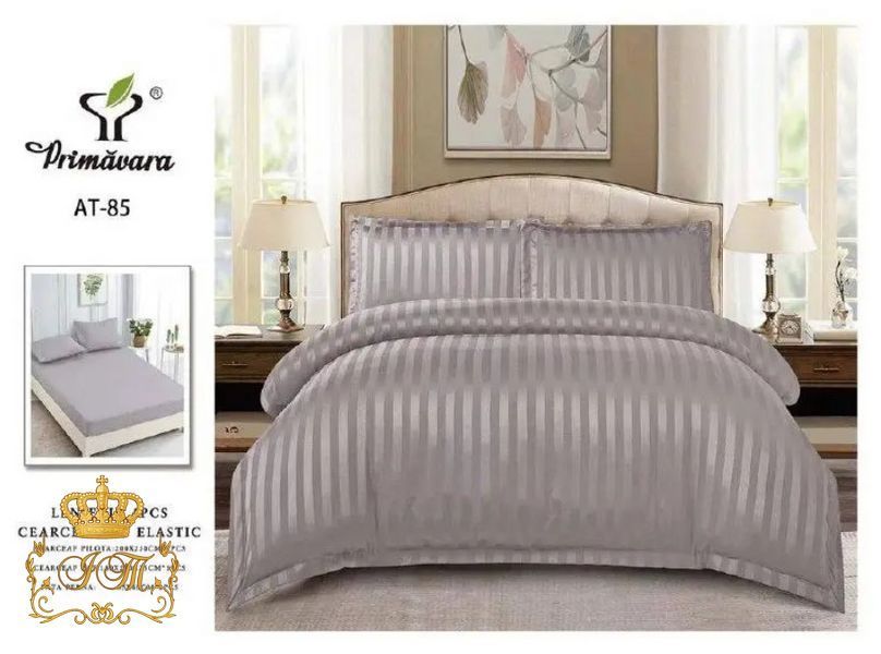 Grey Stripes Satin Family Bedding Set No4 Primăvara