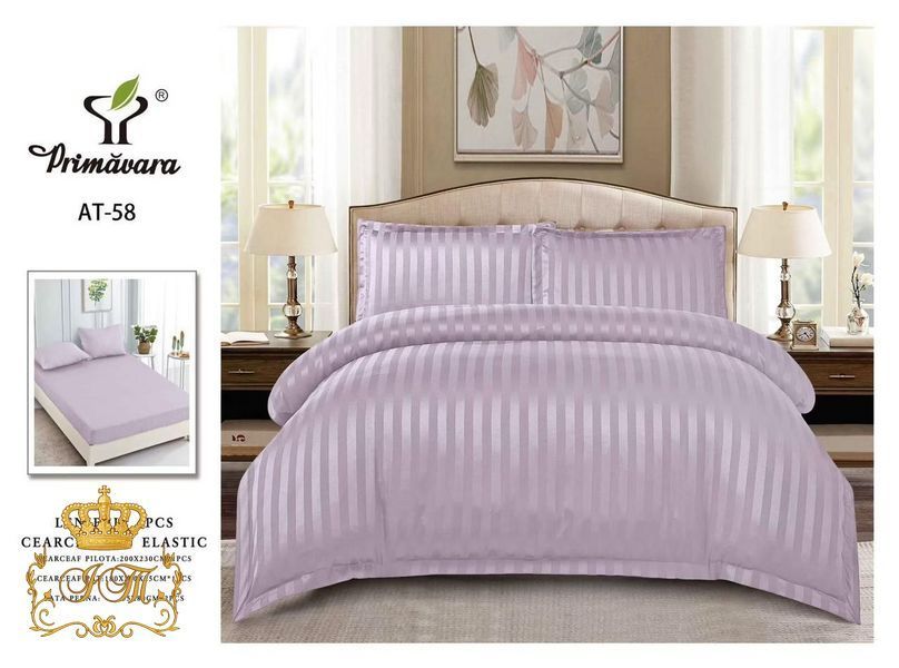 Dusty Lilac Stripes Satin Bedding Set No1 Primăvara, Double Size