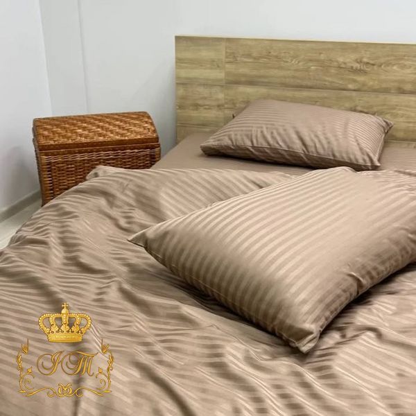 Cappuccino Stripes Satin Bedding Set No2 Primăvara, Double Size