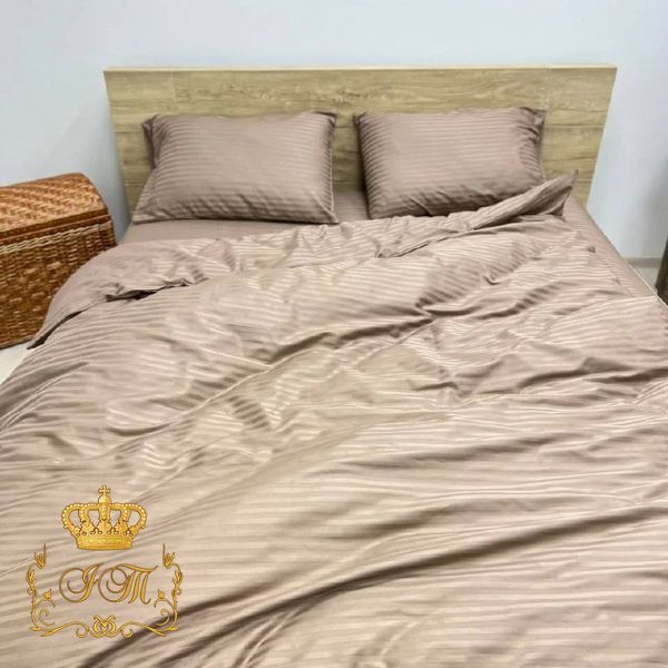 Cappuccino Stripes Satin Bedding Set No2 Primăvara, Double Size