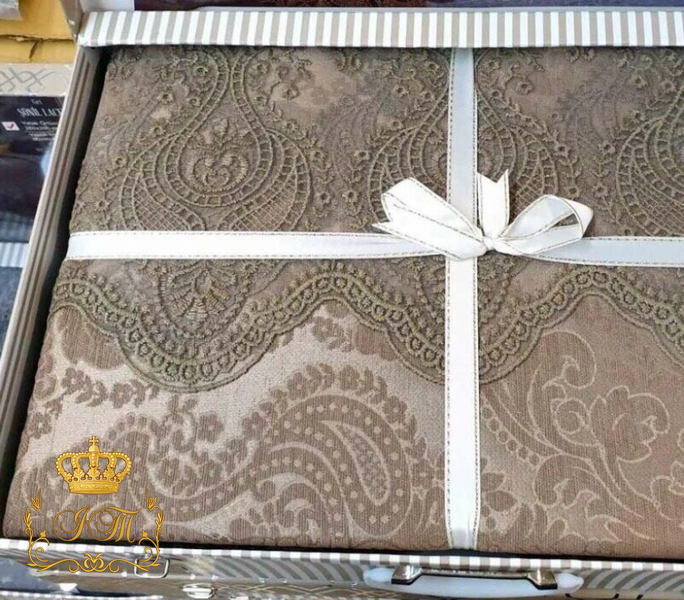 Aden Laced Jacquard Bedspread, Euro Size Turkey, coffee
