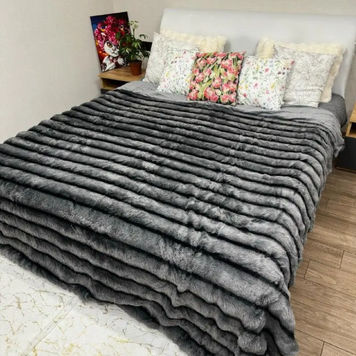Faux Fur Blanket "Sable" №3, Graphite