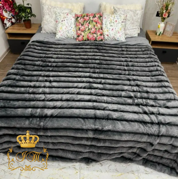 Faux Fur Blanket "Sable" №3, Graphite