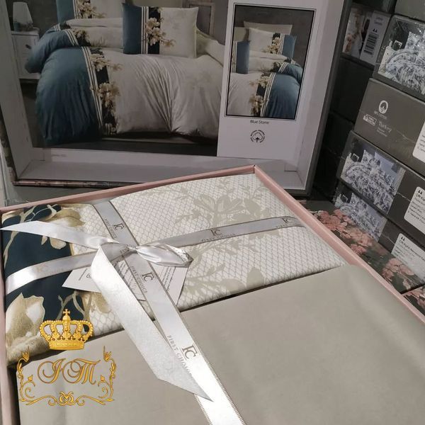 MANOLYA blue stone, Bed Linen with 4 Pillow Cases, Ranforce, Euro Size