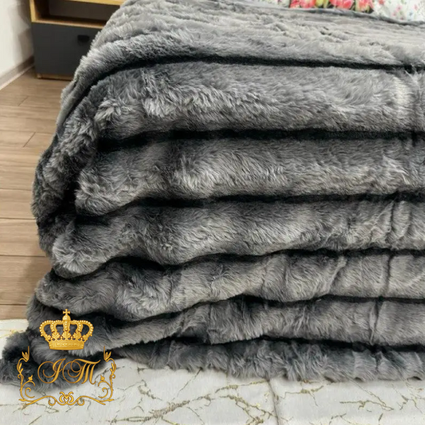 Faux Fur Blanket "Sable" №3, Graphite