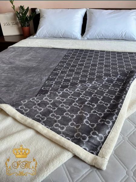 Branded Velour Blanket with Sheepskin Lining, Euro Size