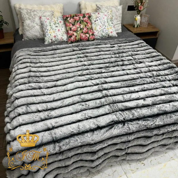 Faux Fur Blanket "Sable" №5, Light Grey