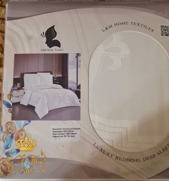 MT6-L Постільна білизна L&M Home №1, білий жаккард-сатин, єврокомплект MT6-L-01-e фото