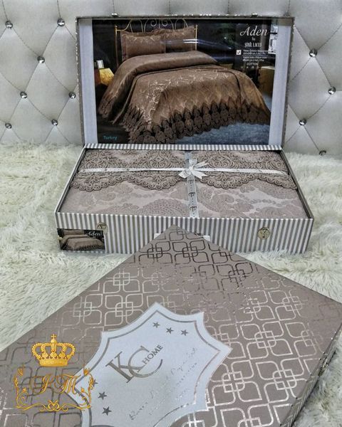 Жаккардовое покрывало с кружевом Aden, евро размер, Турция, тач BJ-KC-L-04 фото