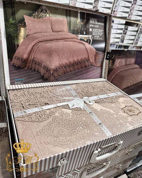 Aden Laced Jacquard Bedspread, Euro Size Turkey, cappuccino