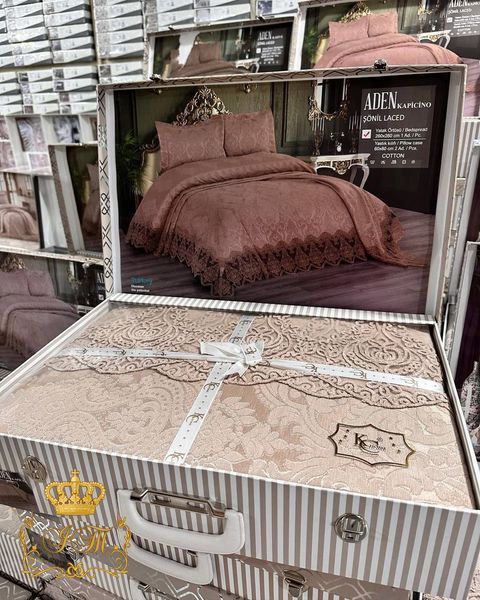 Aden Laced Jacquard Bedspread, Euro Size Turkey, cappuccino