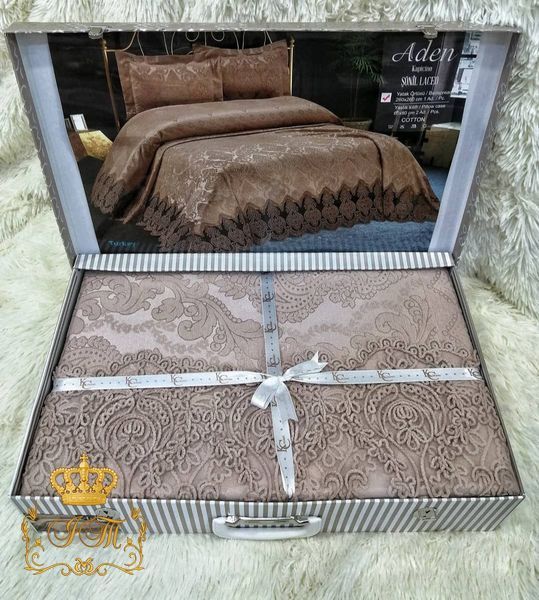 Aden Laced Jacquard Bedspread, Euro Size Turkey, cappuccino