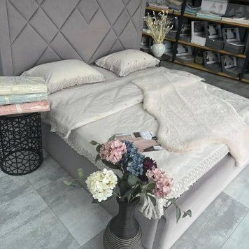 Комплект постільної білизни &ldquo;Діма&rdquo; з ковдрою та мереживом, сатин, евро розмір DM-L-04/e фото