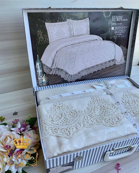 Laced Jacquard Bedspread Vendy Euro Size Turkey, Cream