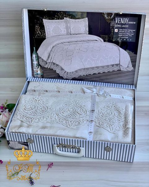 Laced Jacquard Bedspread Vendy Euro Size Turkey, Cream