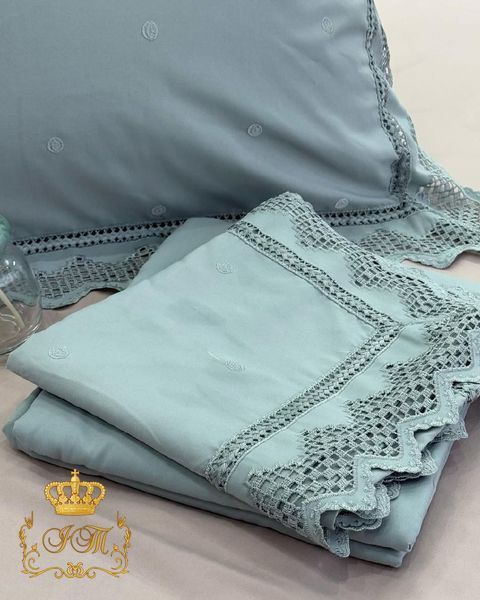 WH-61 Laura Grand 4 Seasons Bed Linen, Green-Grey Satin, Euro Size