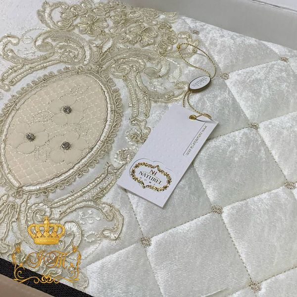 Комплект Flora з 6 предметів, покривало з оксамиту та сатину від NIL Home, Туреччина, крем BJ-L-01 фото