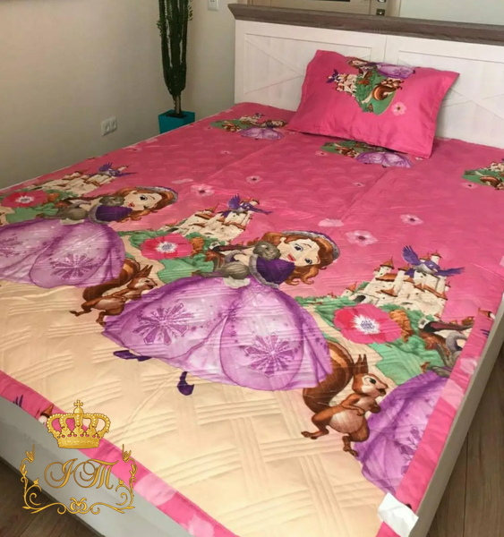 Стьобане покривало серія "Мультяшки" Koloco 160&times;210 з наволочкою 50&times;70 QB-07 фото