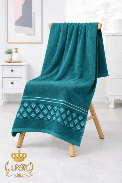 Rhombus Face Towel, 50&times;100 cm, Terry Cotton, Turquoise, China