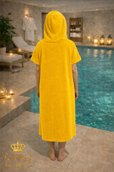 &ldquo;Star&rdquo; Hooded Towel Robe for Sauna, Yellow, Microfiber