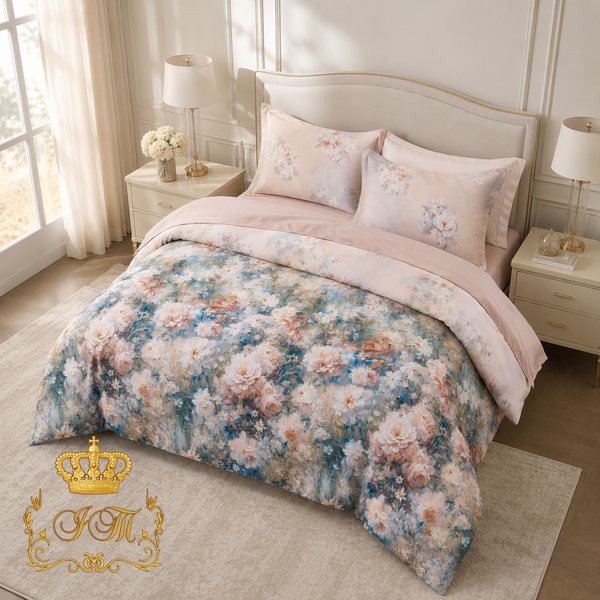 &ldquo;Blooming Garden&rdquo; Bedding Set No. 4, Malloory Home, Luxury Wet Satin, Single Size