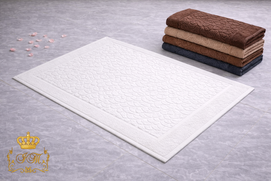 Terry Cotton Bath Mat with &ldquo;Pebble&rdquo; Embossing, Nut