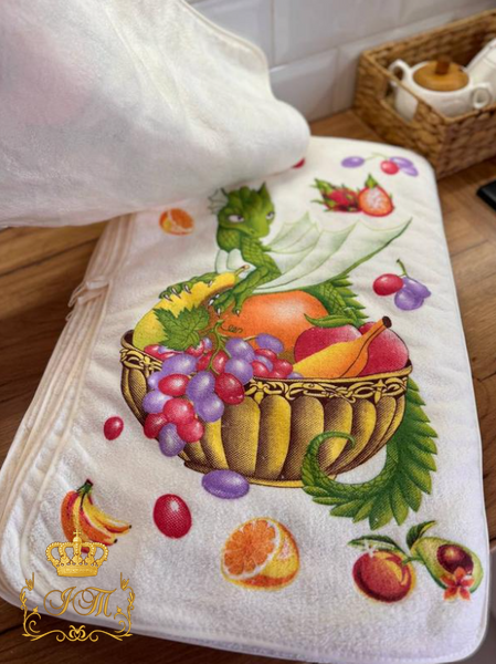 Дракон зелёный с фруктами, кухонное полотенце с металическим держателем, микрофибра, 35х70 см KTM-44 фото