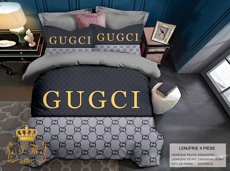 Брендовое постельное белье из сатина &mdash; реплика Gucci, Louis Vuitton, Chanel BR-06/e фото