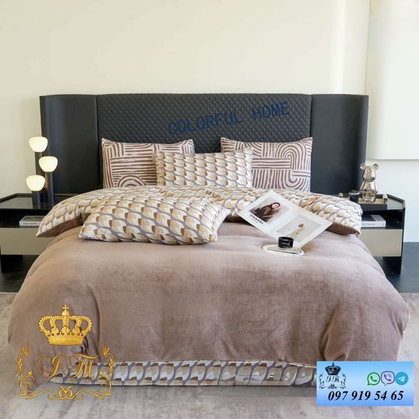 Bedding set combining velour and flannel, euro size