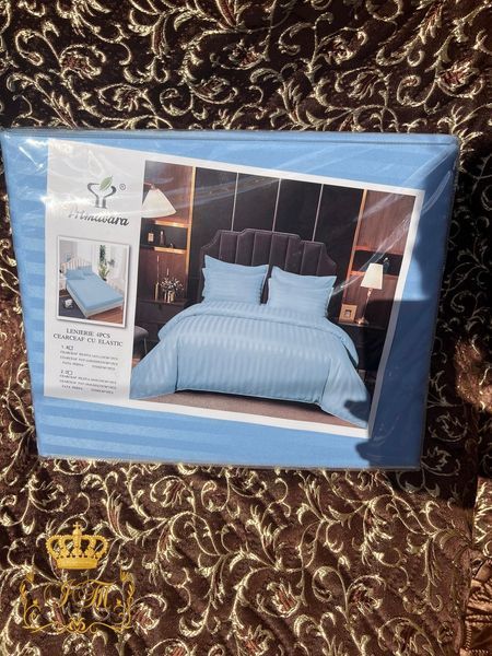 Sky Blue Stripes Satin Bedding Set No13 Primăvara, Double Size