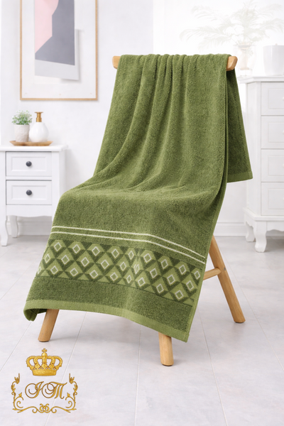 Rhombus, Face Towel, 50&times;10 cm, Terry Cotton, Olive, China