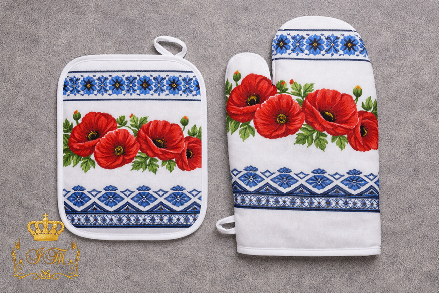 3-in-1 Linen Kitchen Set No.2 &ndash; Apron, Pot Holder and Oven Mitt